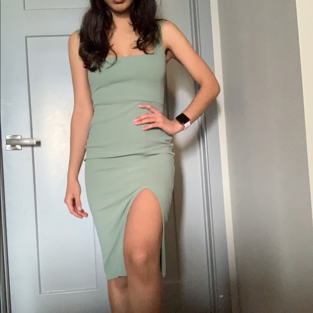Nastygal Square Neck Slit Midi Dress